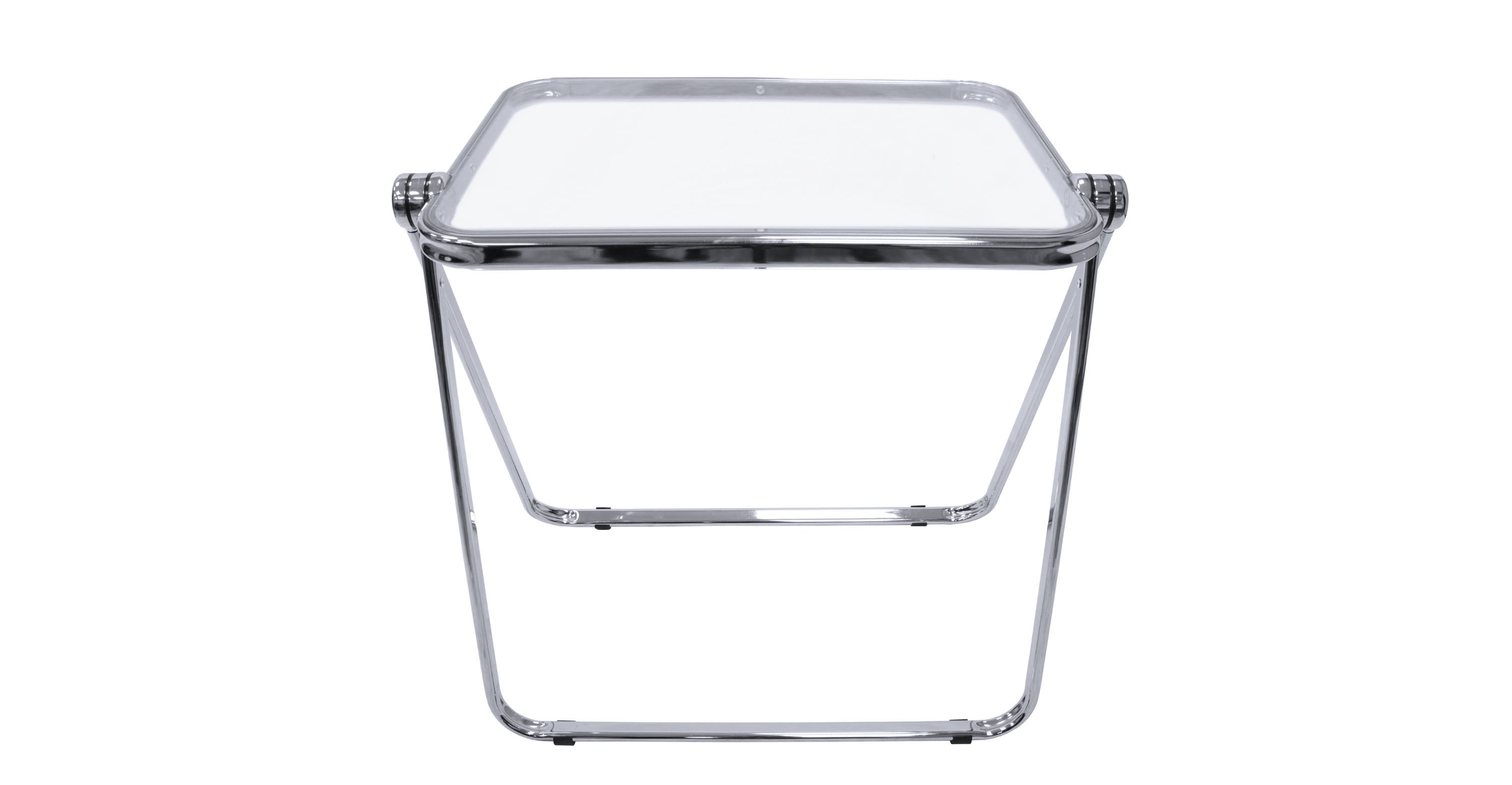 Square Folding Side Table with Plastic Tabletop and Iron Frame Transparent Black