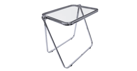 Square Folding Side Table with Plastic Tabletop and Iron Frame Transparent Black