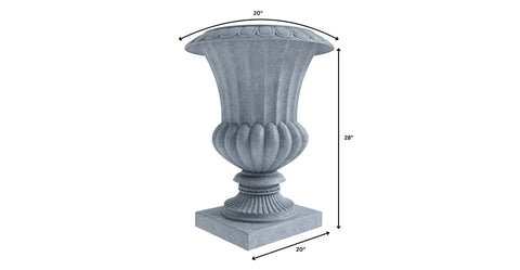 Lotus Fiberstone and Clay Urn Planter Pot Indoor Outdoor with Drainage Holes Aged Concrete