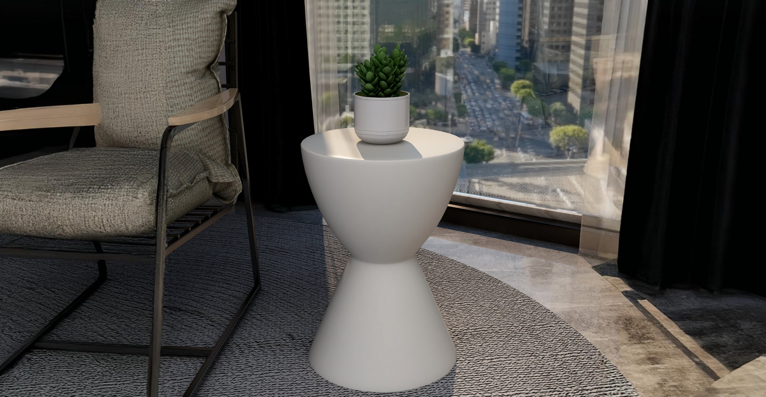 Loft Side Table Hourglass Design in Fiberstone Accent Table White