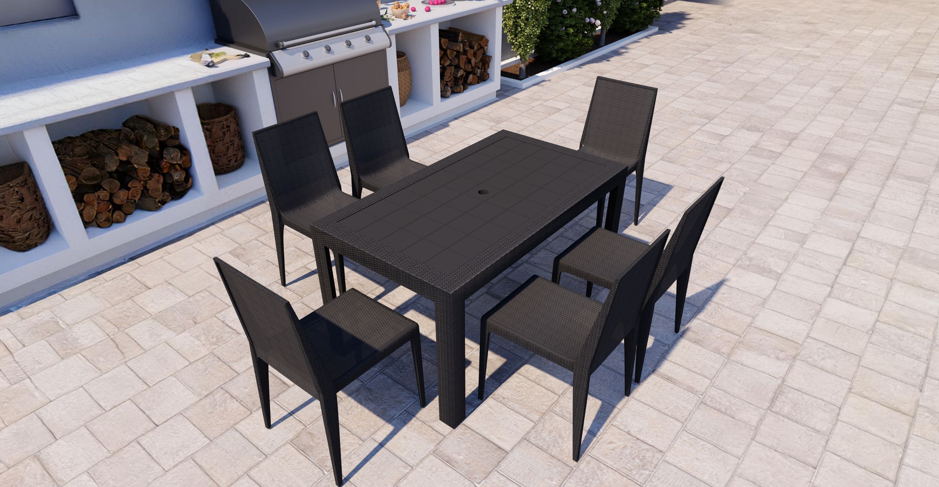 Mace Patio Outdoor Dining Chair with Weave Design in Polypropylene Black