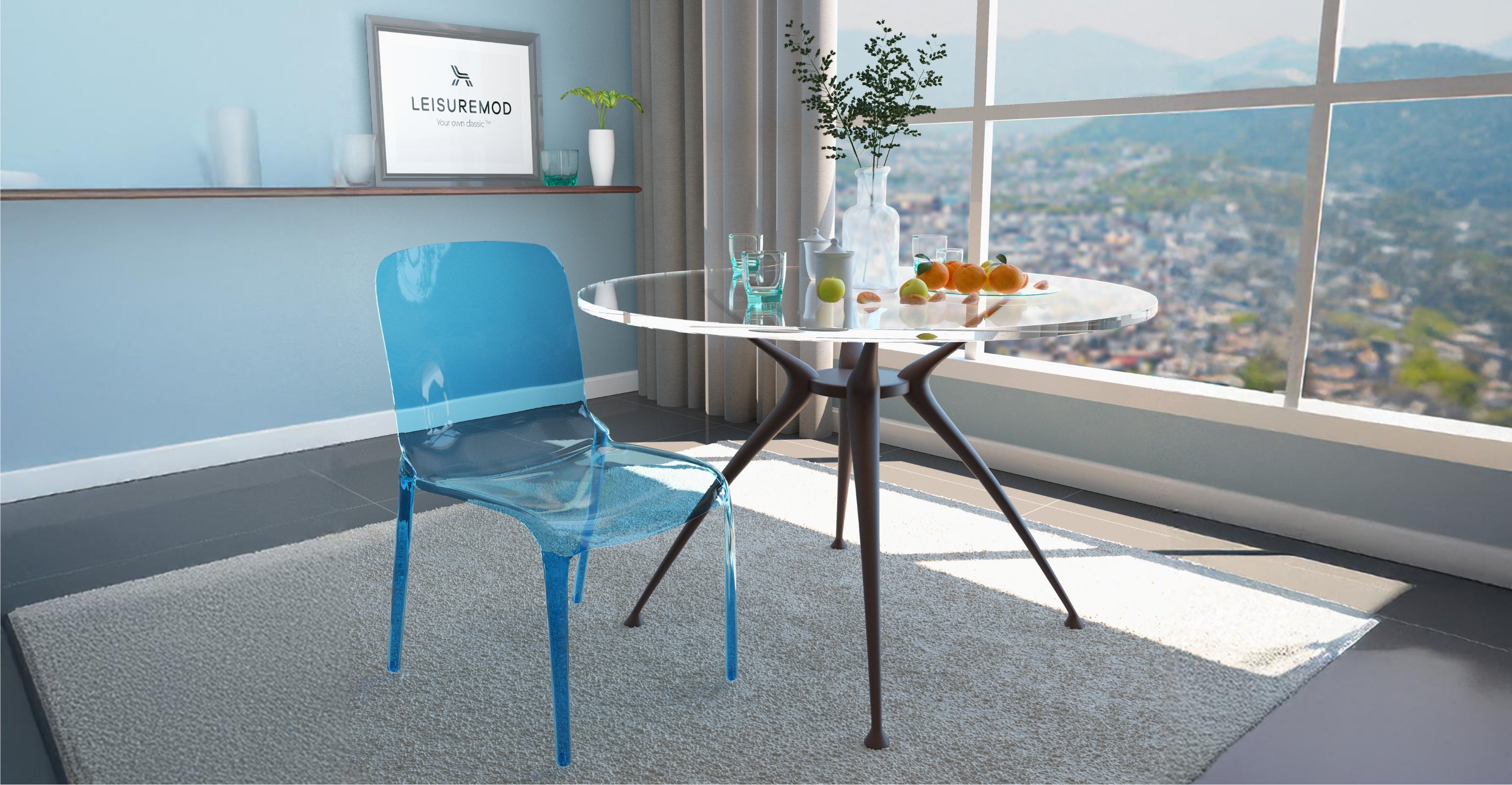 Murray Stackable Dining Side Chair in Plastic Blue