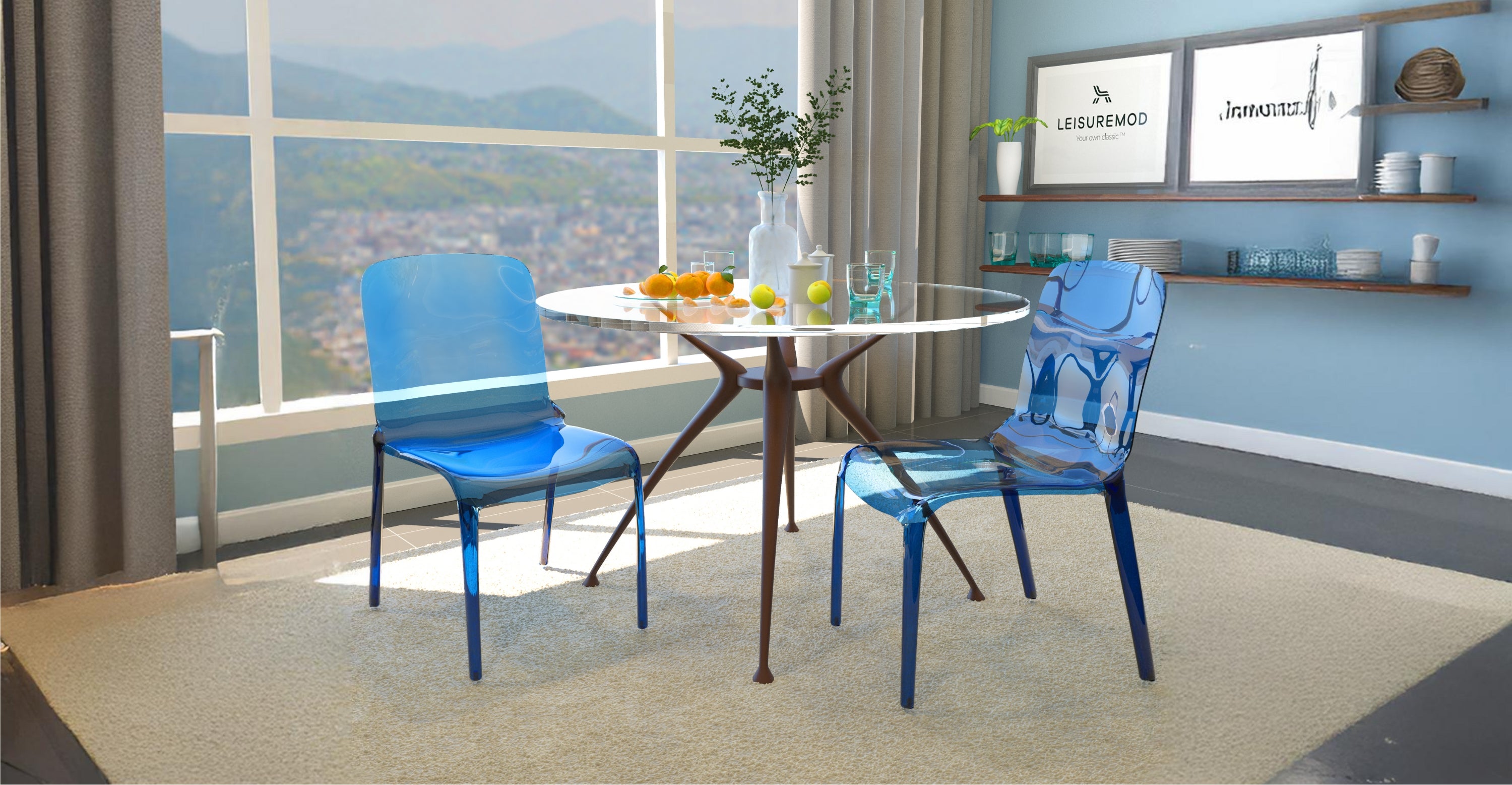 Murray Stackable Dining Side Chair in Plastic Blue