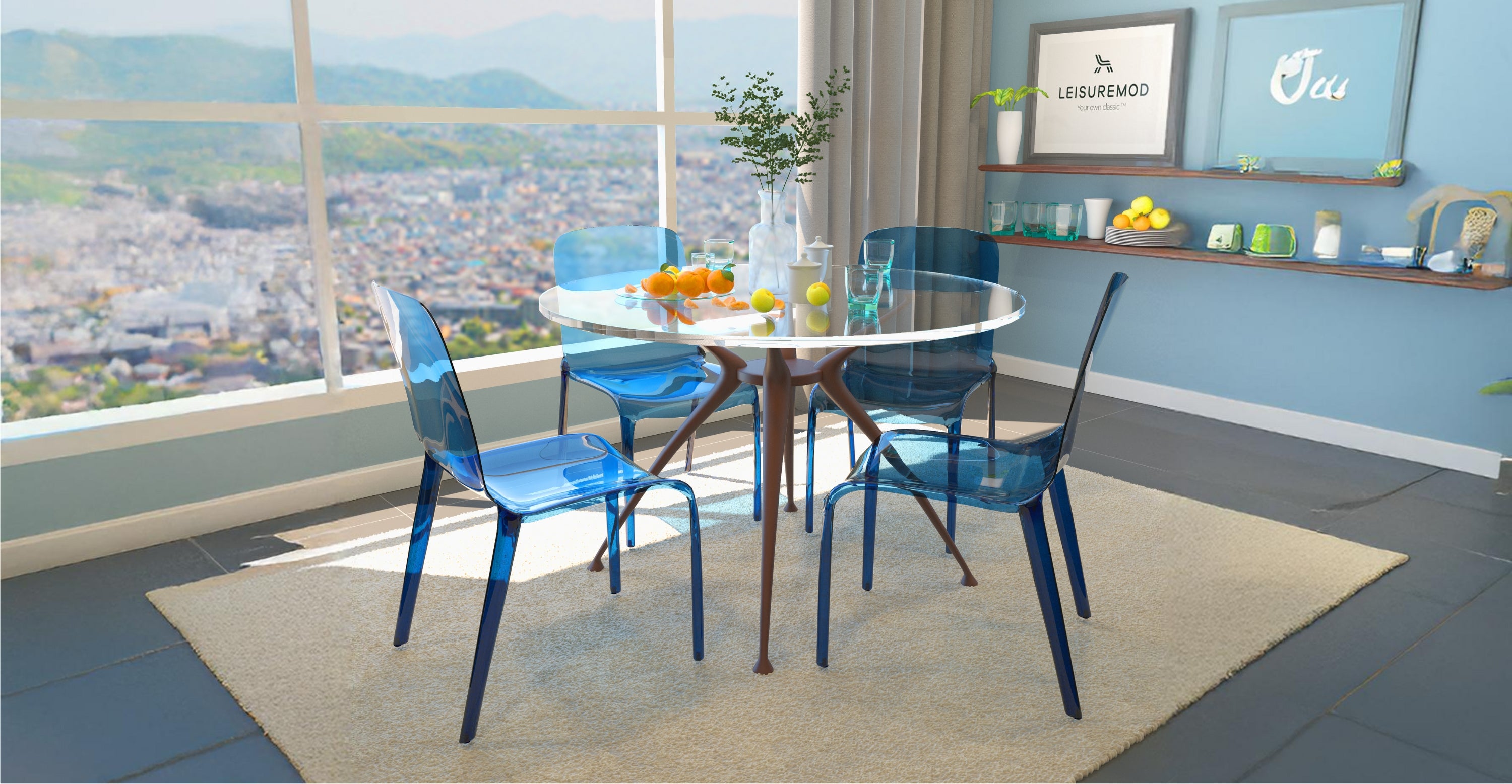 Murray Stackable Dining Side Chair in Plastic Blue