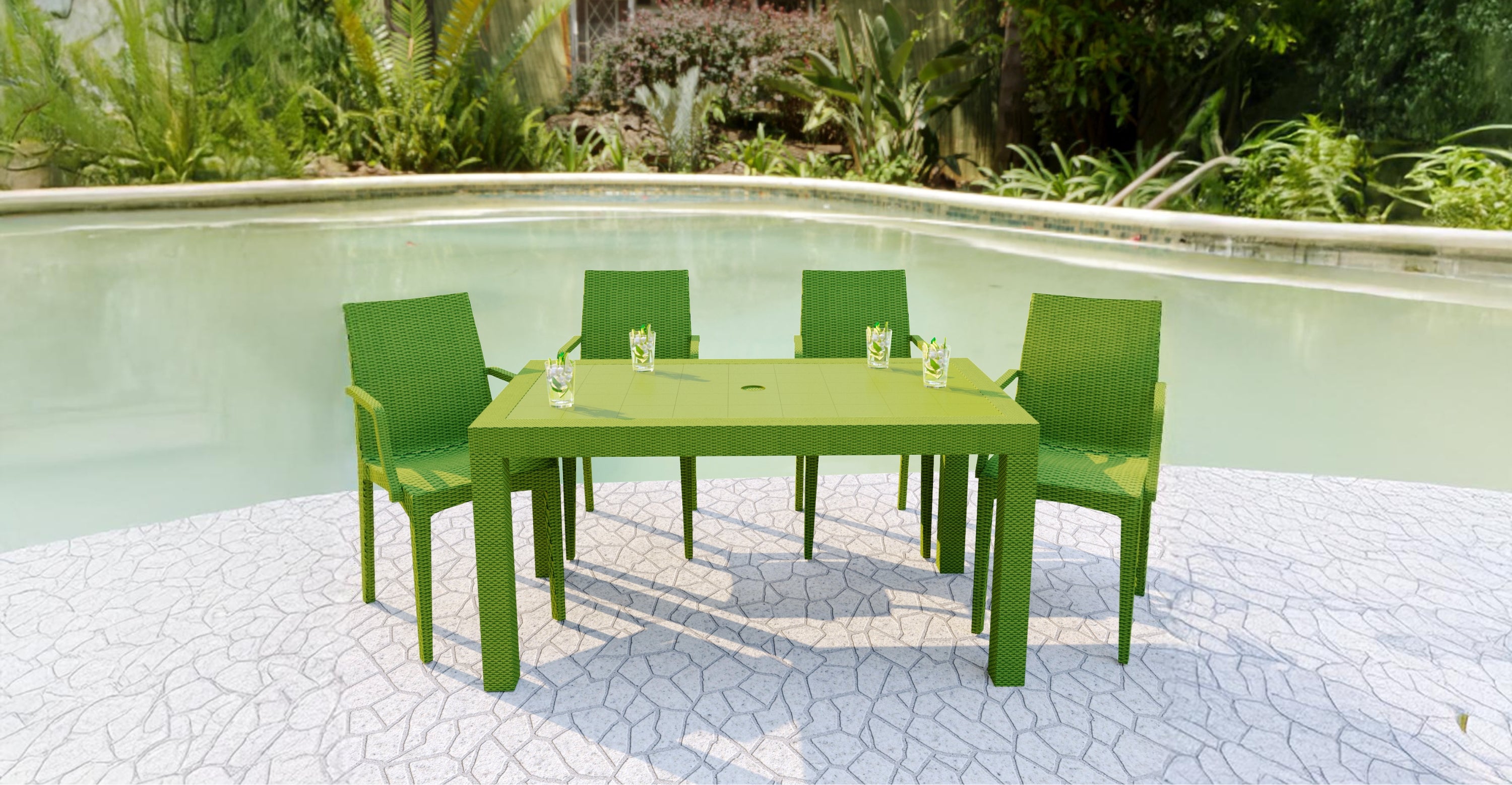 Mace Patio Outdoor Dining Armchair with Weave Design in Polypropylene Green