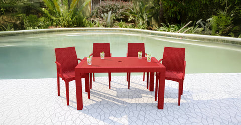 Mace Patio Outdoor Dining Armchair with Weave Design in Polypropylene Red