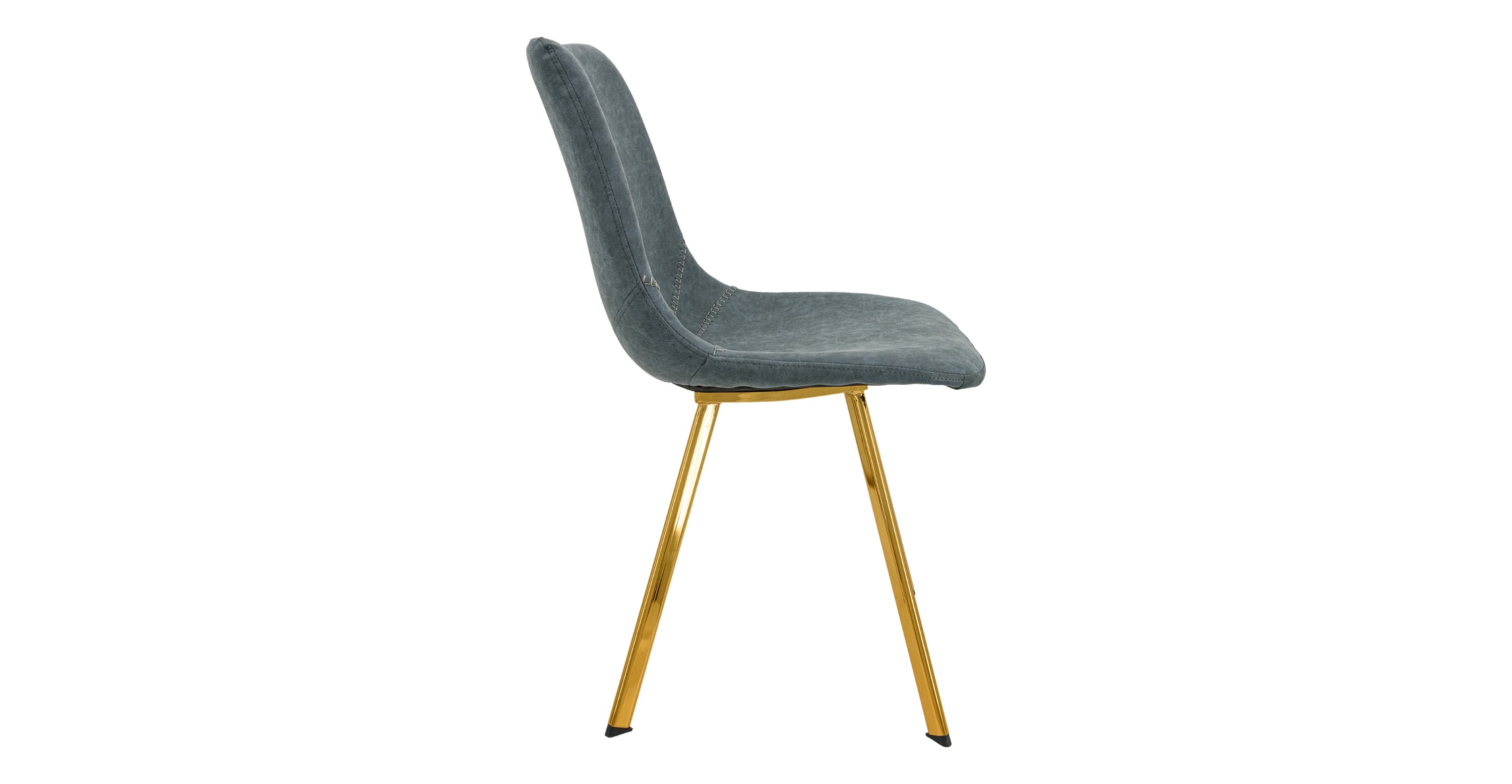 Markley Leather Dining Chair With Black/Gold Metal Legs Peacock Blue / Gold