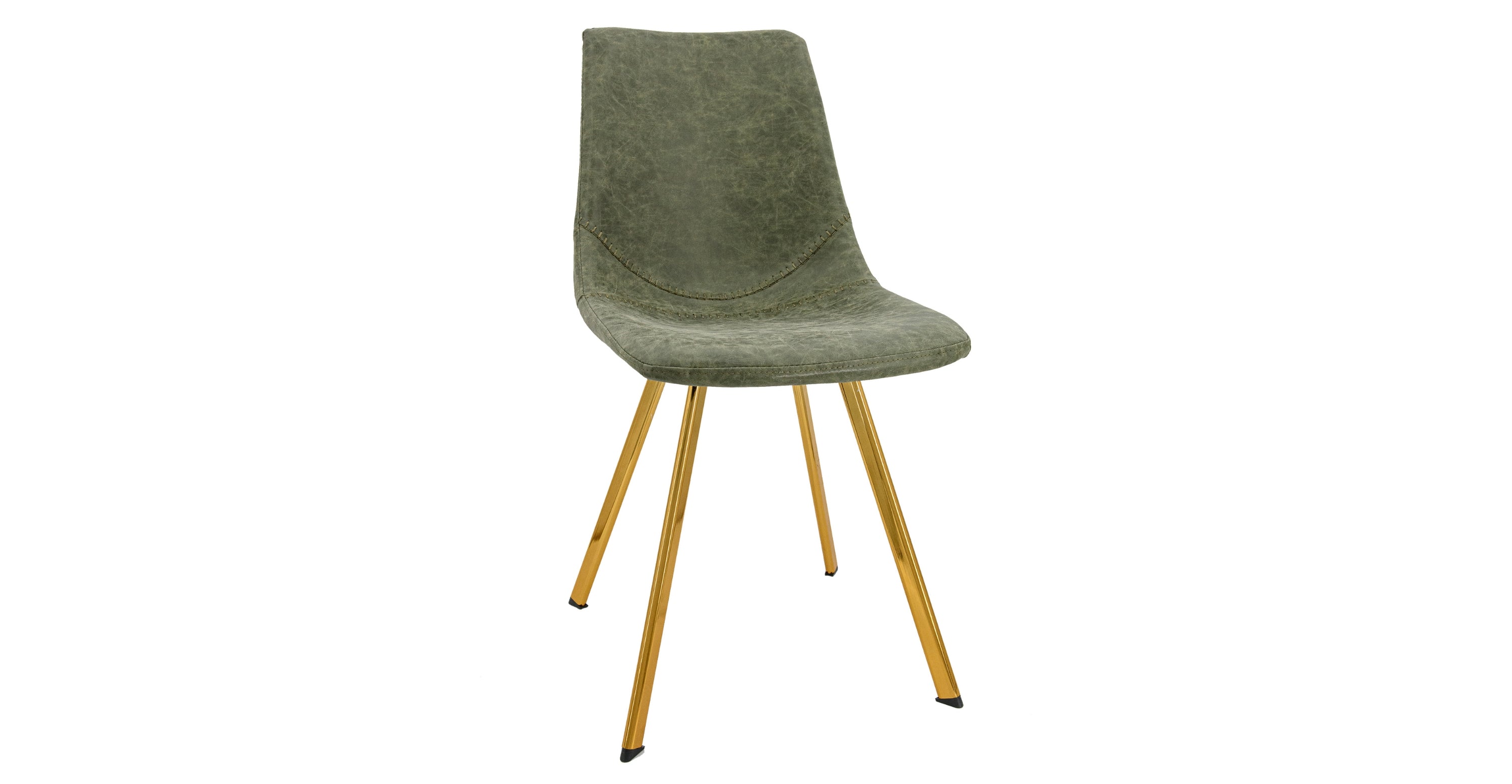 Markley Leather Dining Chair With Black/Gold Metal Legs Olive Green / Gold