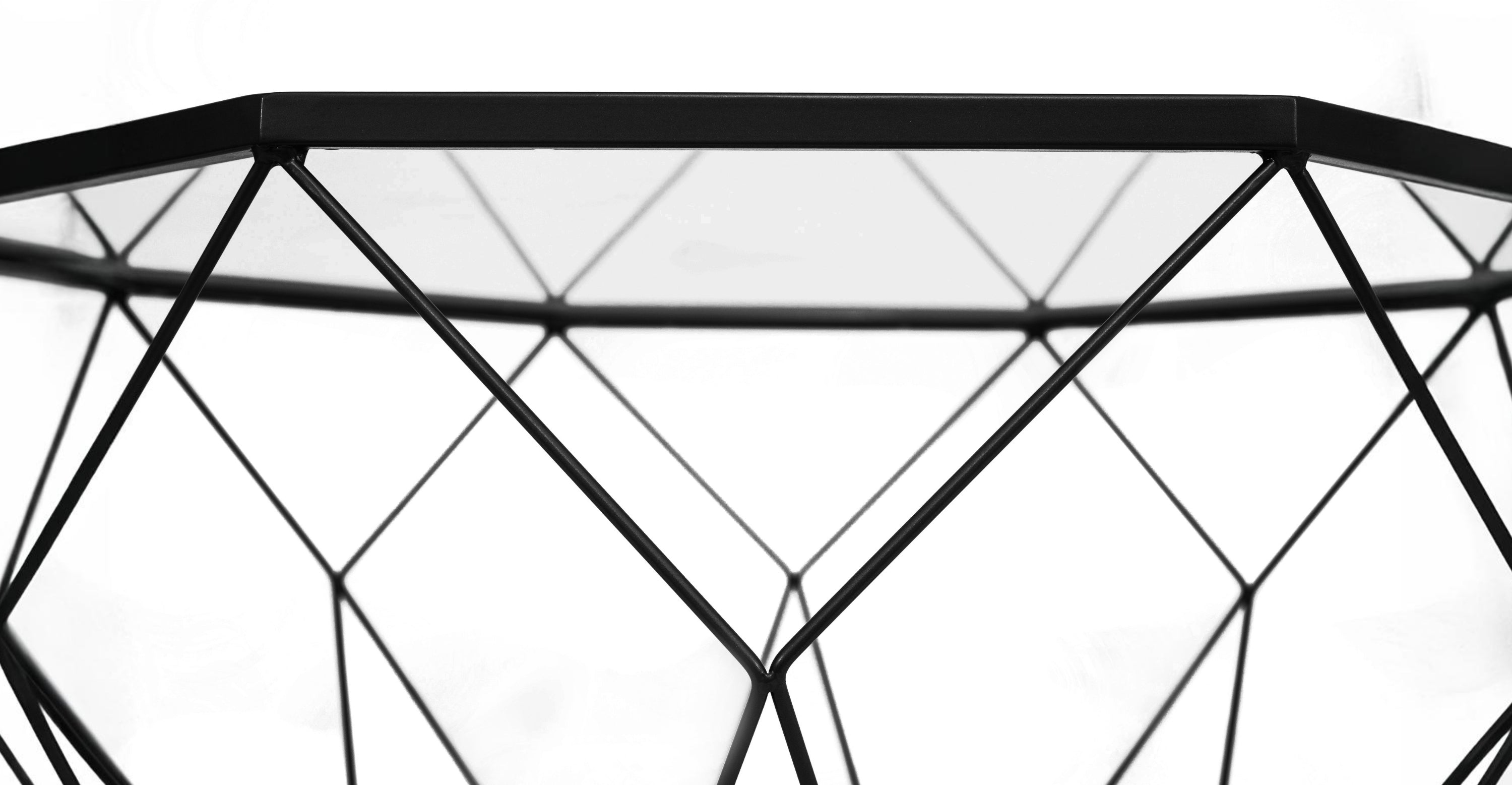 Malibu Octagon Glass Tabletop Coffee Table / End Table With Gold Metal Base Black