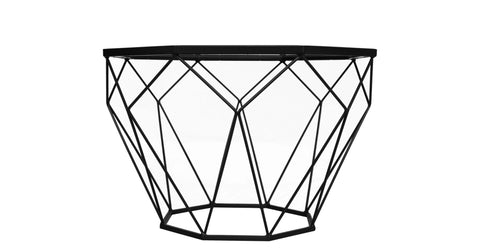 Malibu Octagon Glass Tabletop Coffee Table / End Table With Gold Metal Base Black