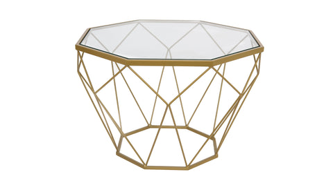 Malibu Octagon Glass Tabletop Coffee Table / End Table With Gold Metal Base Gold