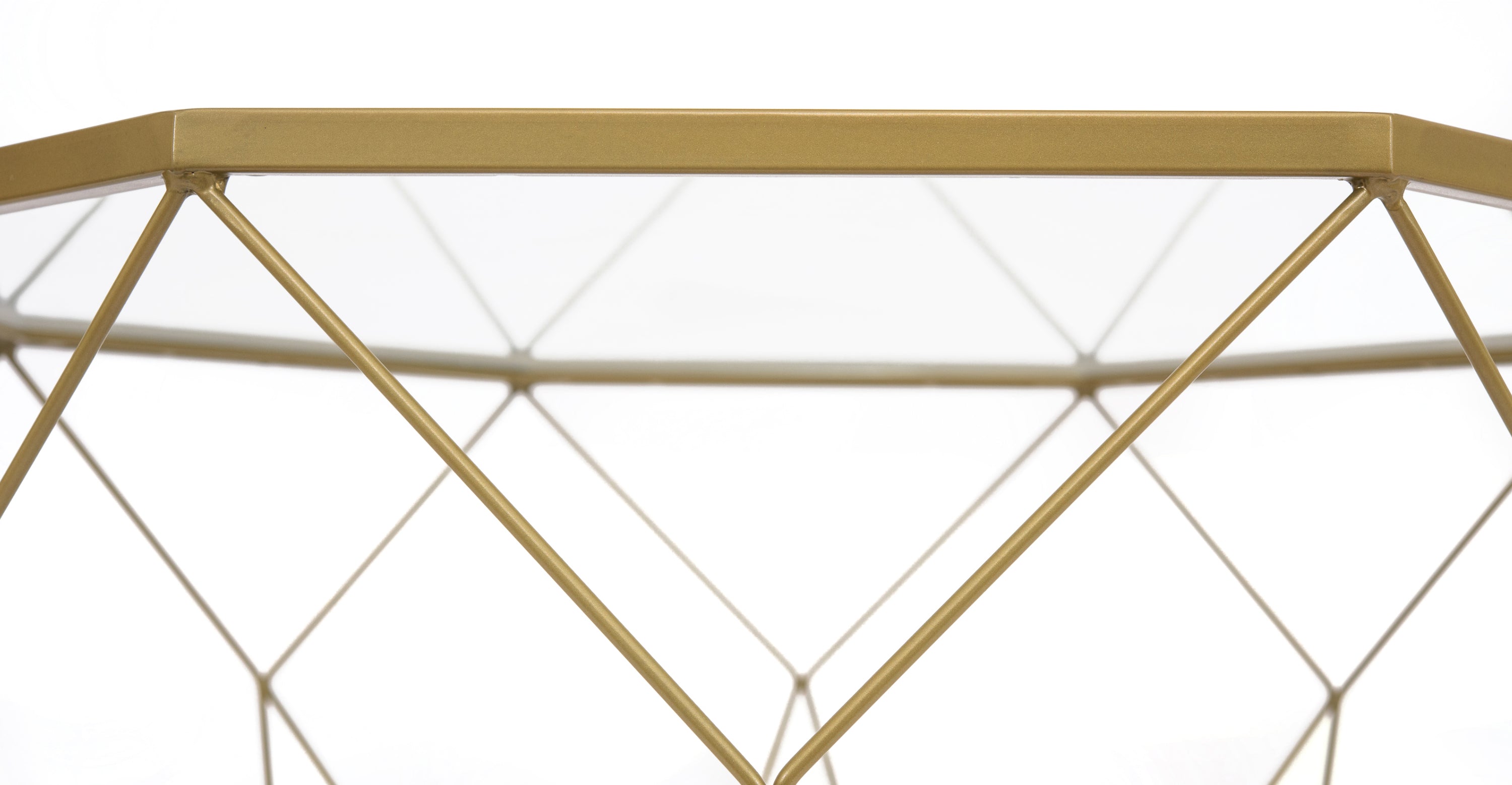 Malibu Octagon Glass Tabletop Coffee Table / End Table With Gold Metal Base Gold