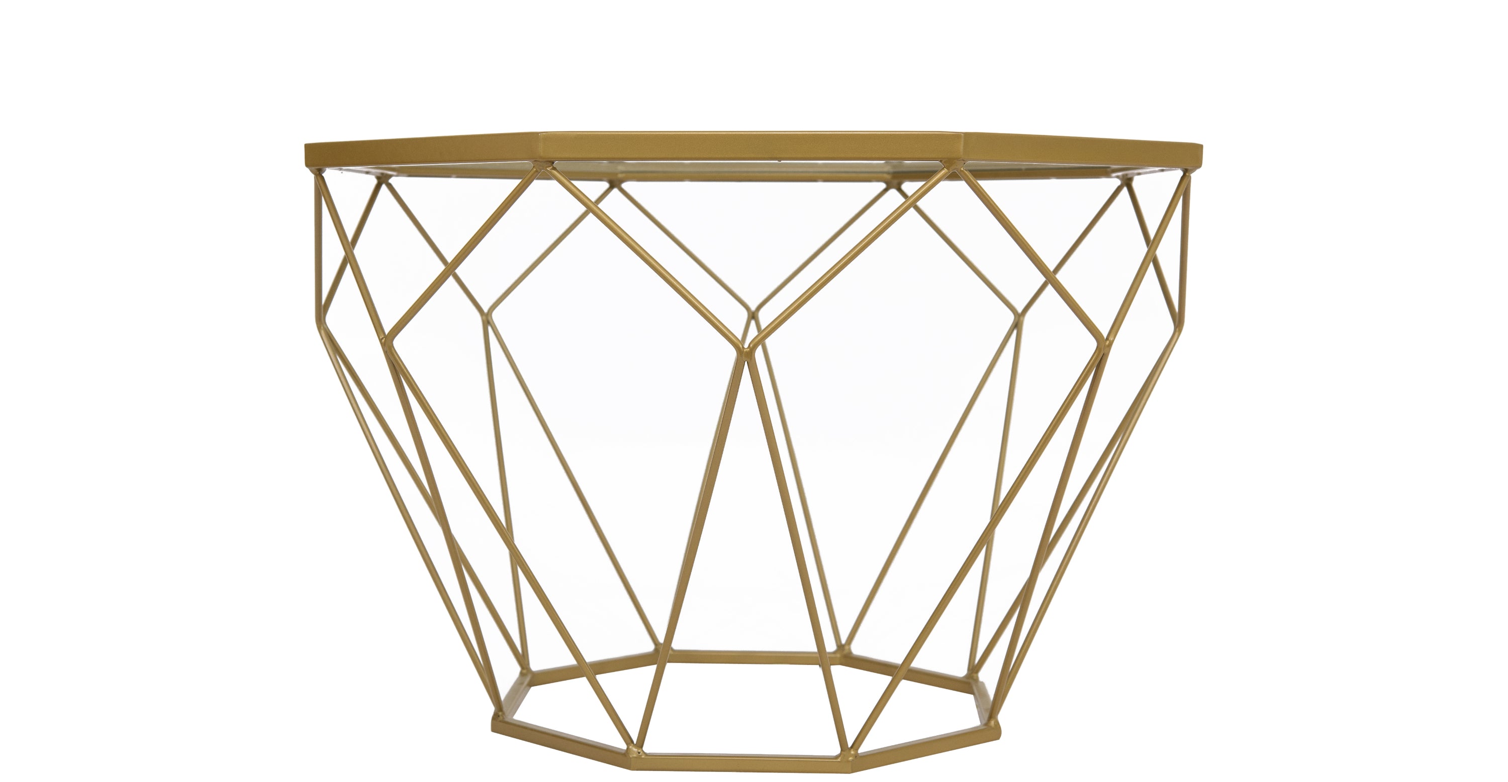 Malibu Octagon Glass Tabletop Coffee Table / End Table With Gold Metal Base Gold