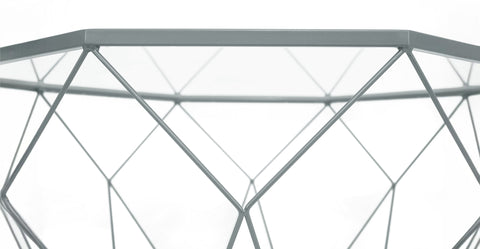 Malibu Octagon Glass Tabletop Coffee Table / End Table With Gold Metal Base Grey