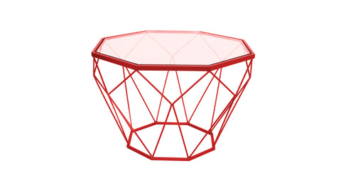 Malibu Octagon Glass Tabletop Coffee Table / End Table With Gold Metal Base Red