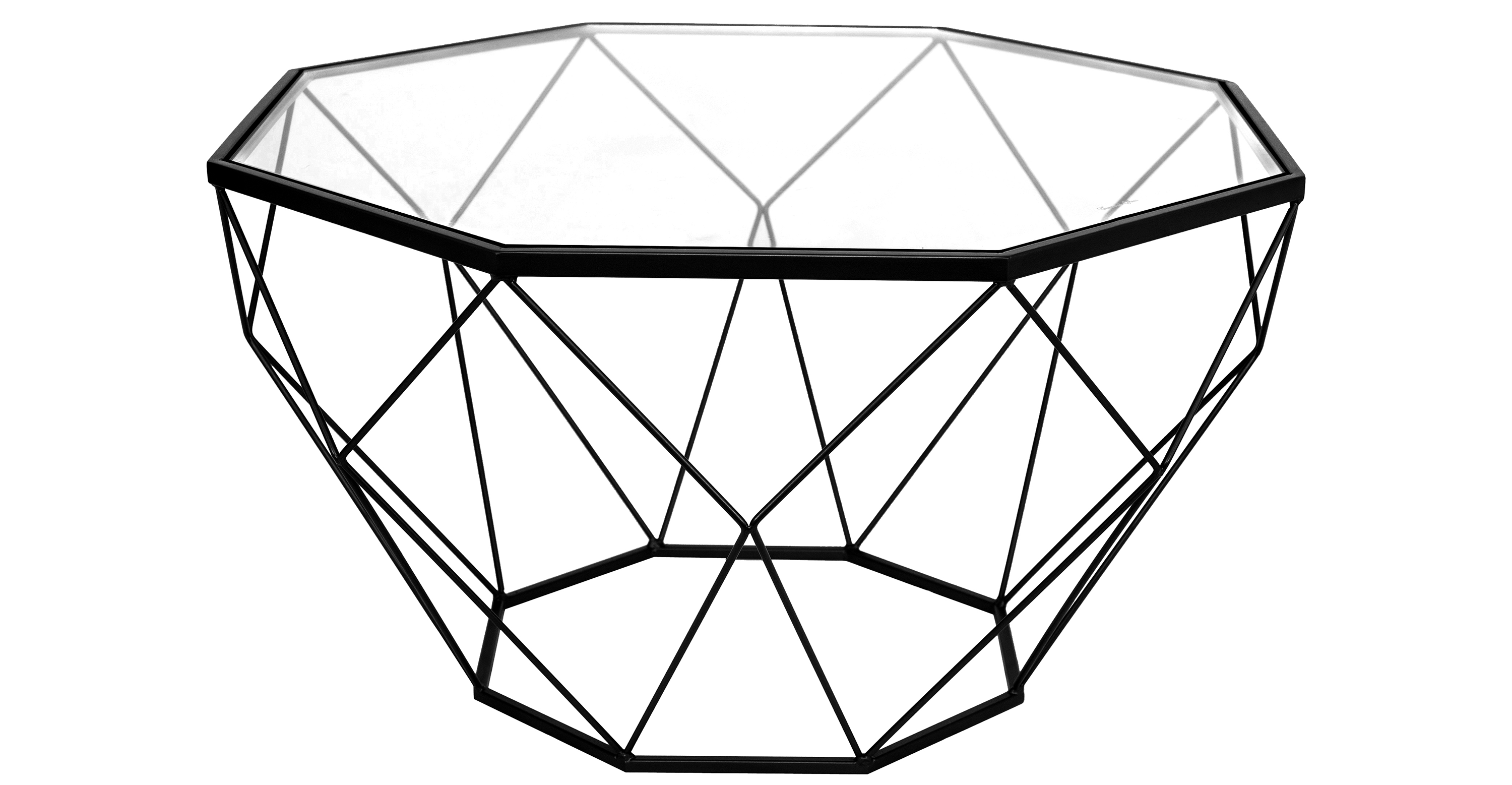 Malibu Modern Octagon Glass Top Coffee Table With Gold Metal Base Black