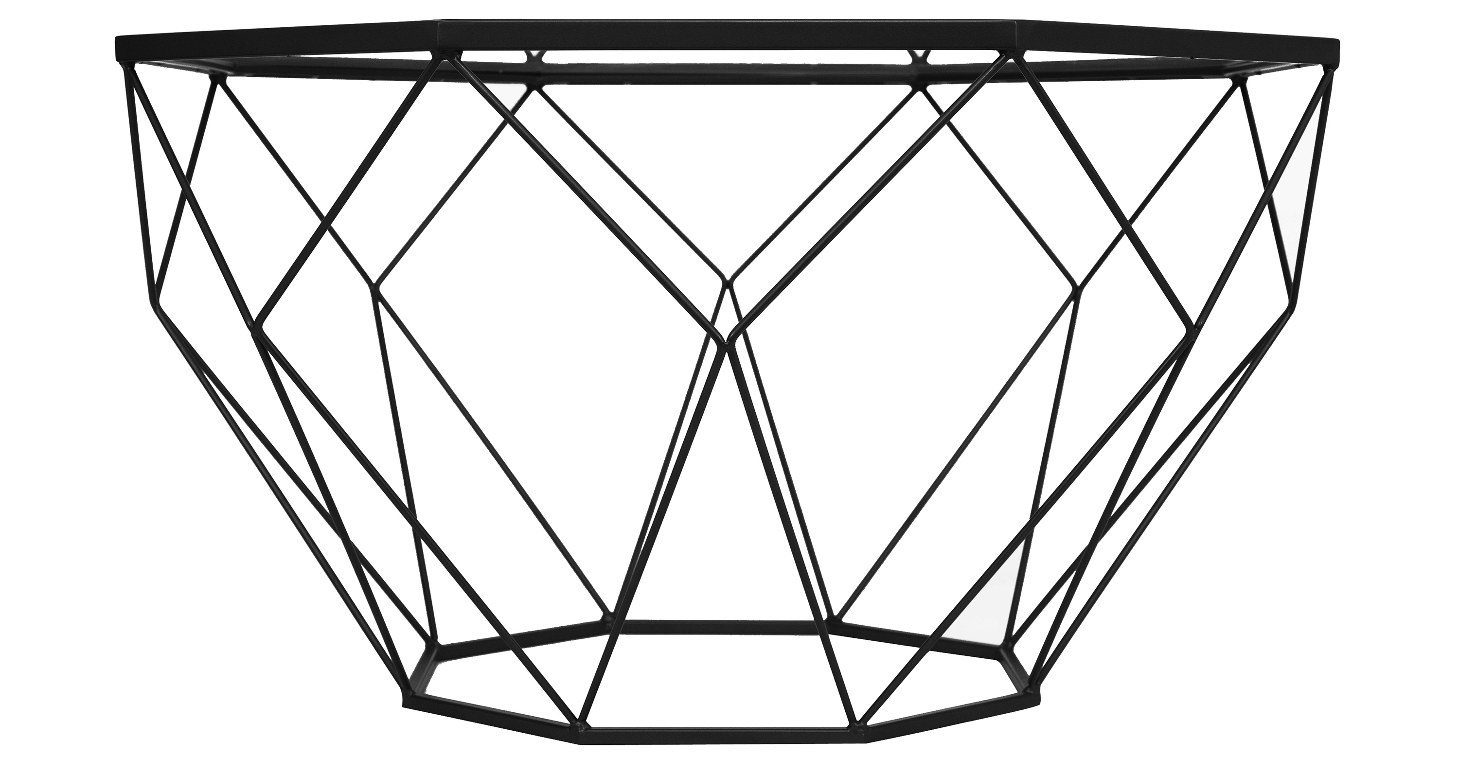 Malibu Modern Octagon Glass Top Coffee Table With Gold Metal Base Black