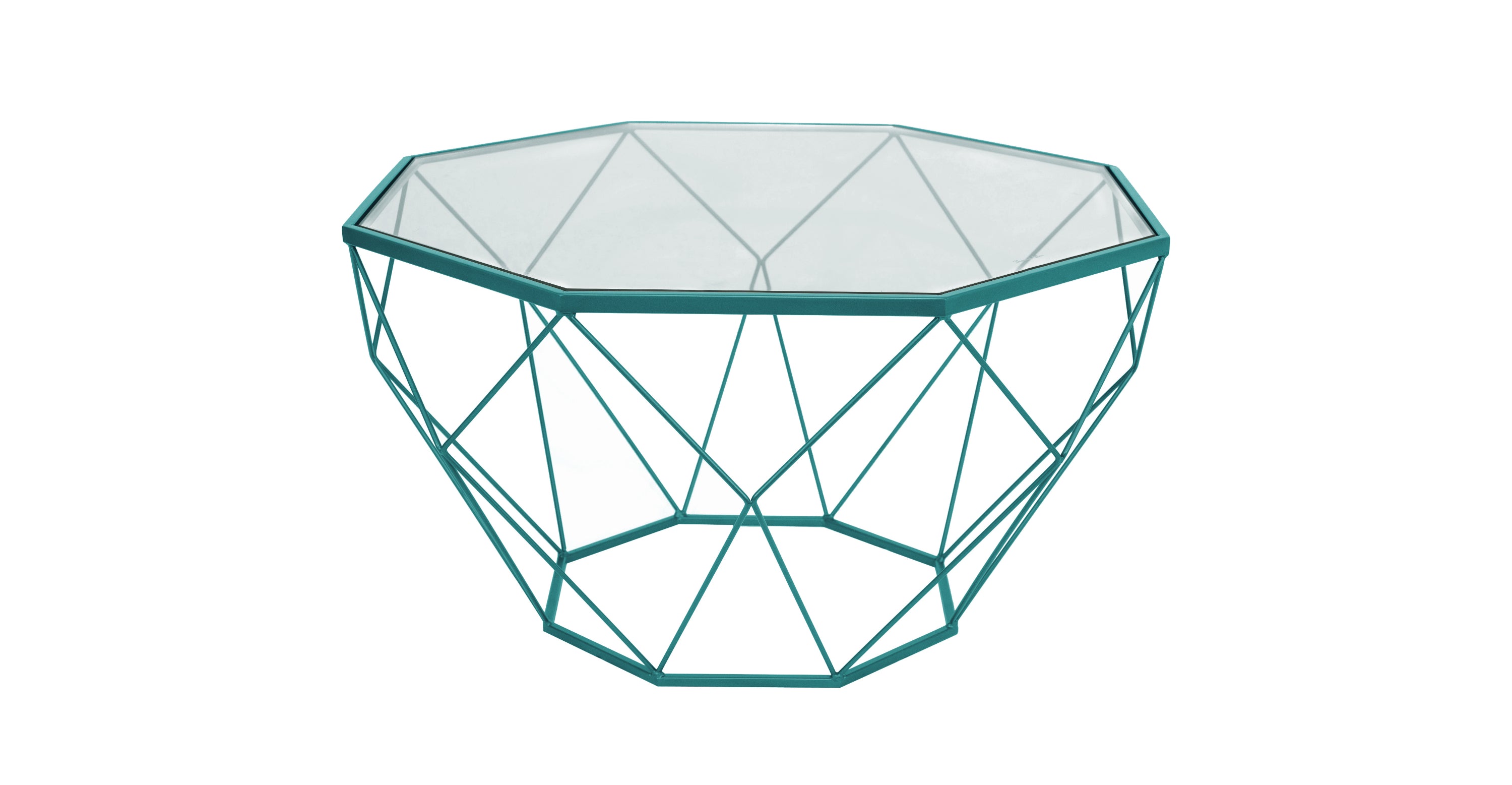 Malibu Modern Octagon Glass Top Coffee Table With Gold Metal Base Blue