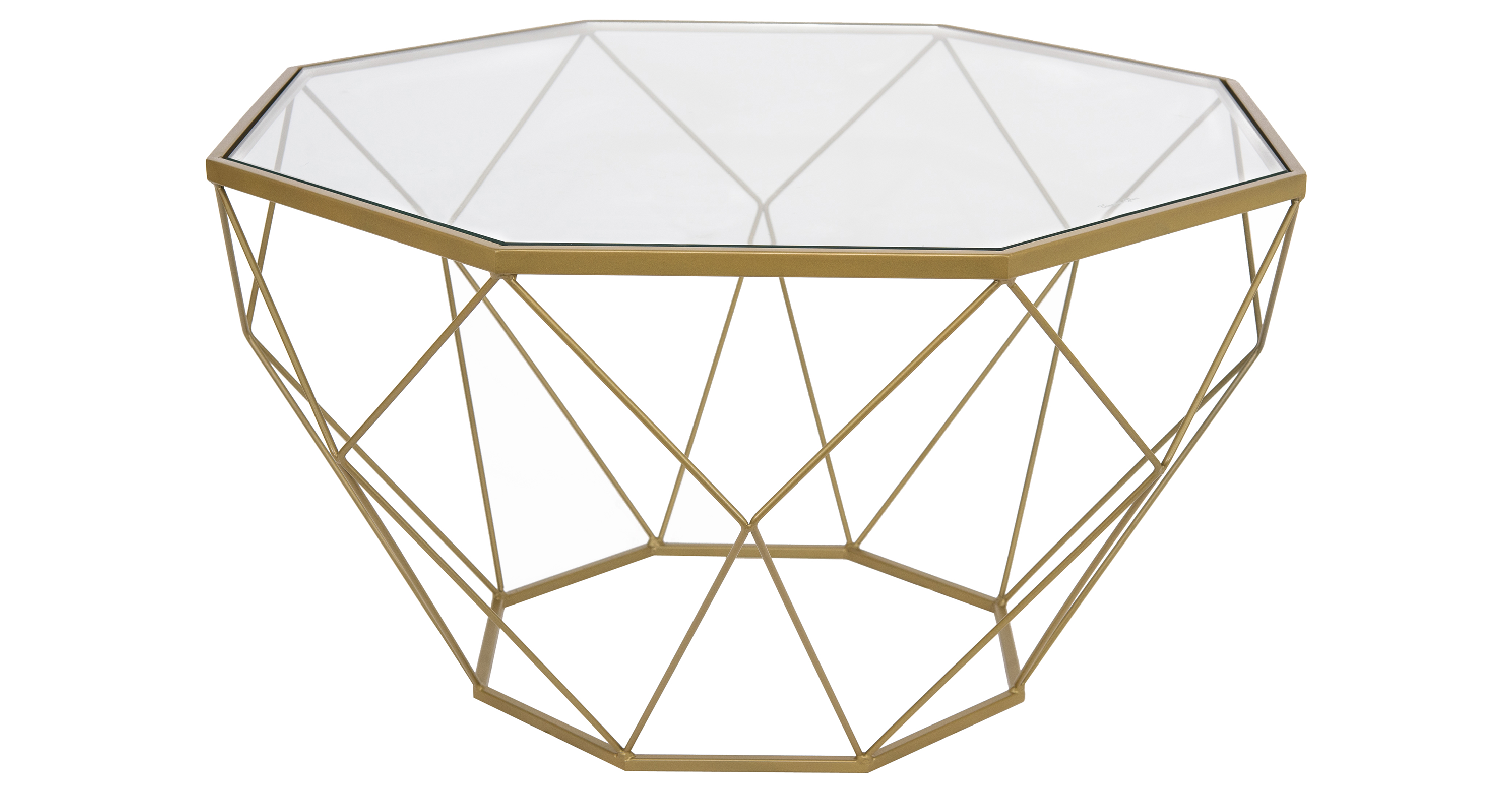 Malibu Modern Octagon Glass Top Coffee Table With Gold Metal Base Gold