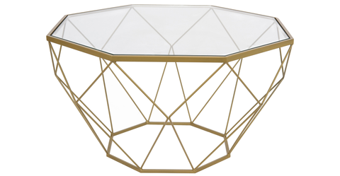 Malibu Modern Octagon Glass Top Coffee Table With Gold Metal Base Gold