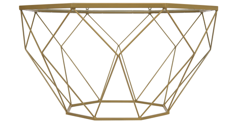 Malibu Modern Octagon Glass Top Coffee Table With Gold Metal Base Gold