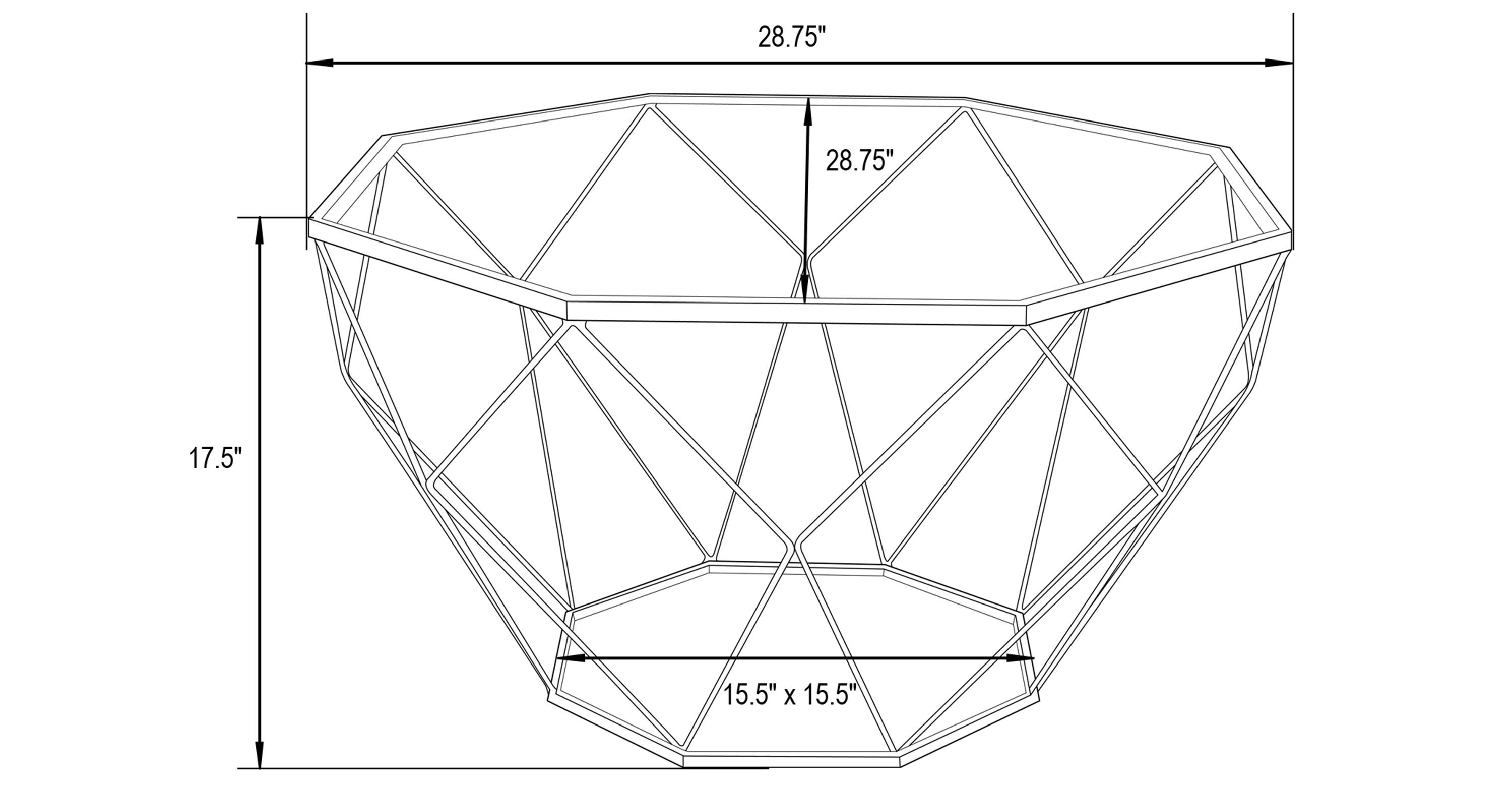 Malibu Modern Octagon Glass Top Coffee Table With Gold Metal Base Gold