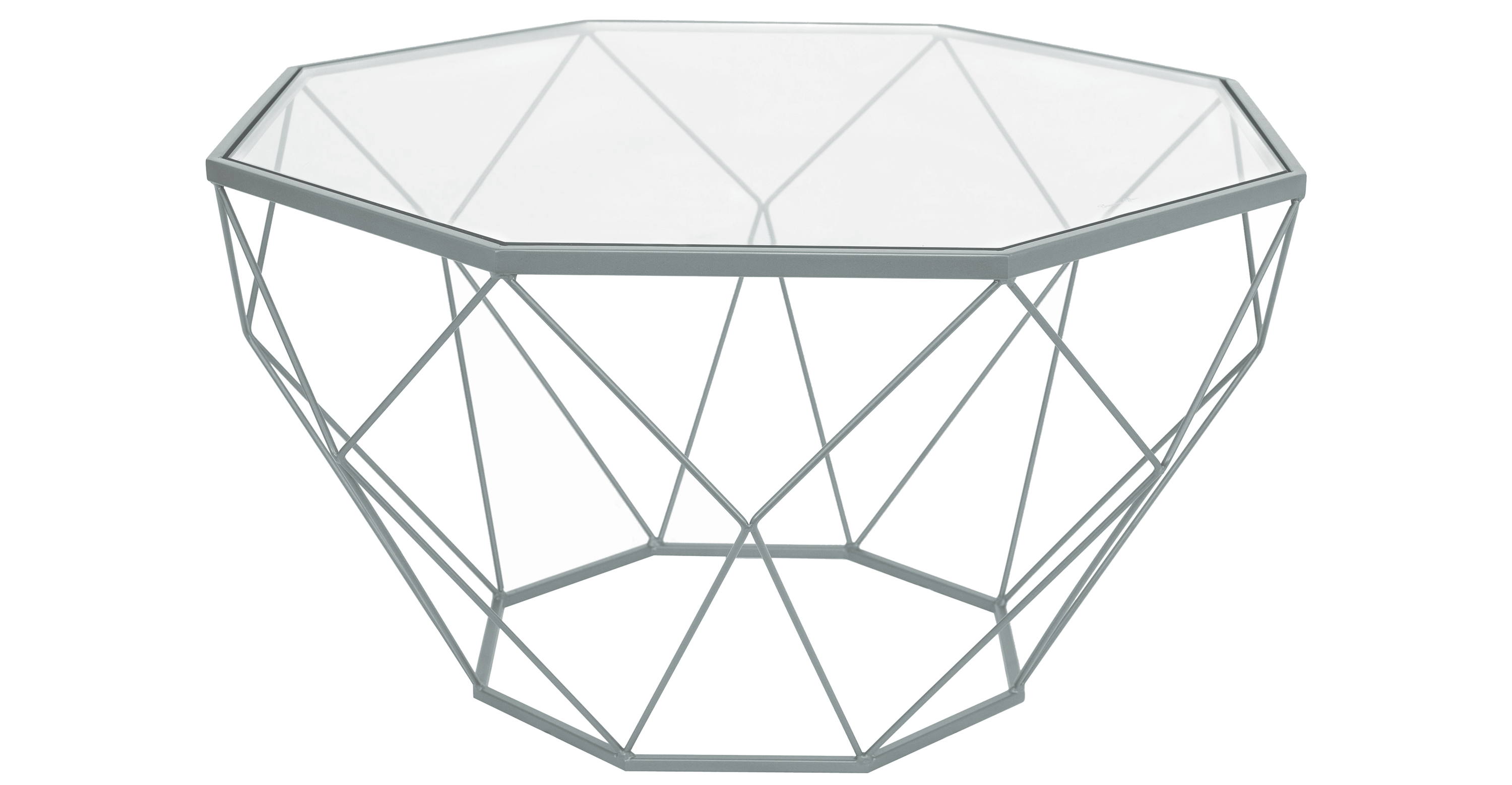 Malibu Modern Octagon Glass Top Coffee Table With Gold Metal Base Grey