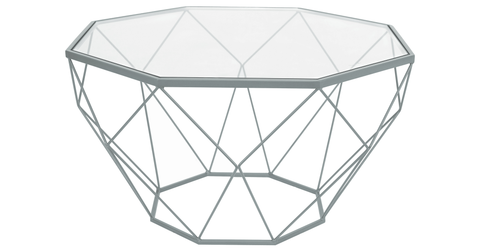 Malibu Modern Octagon Glass Top Coffee Table With Gold Metal Base Grey