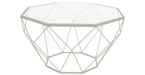 Malibu Modern Octagon Glass Top Coffee Table With Gold Metal Base White