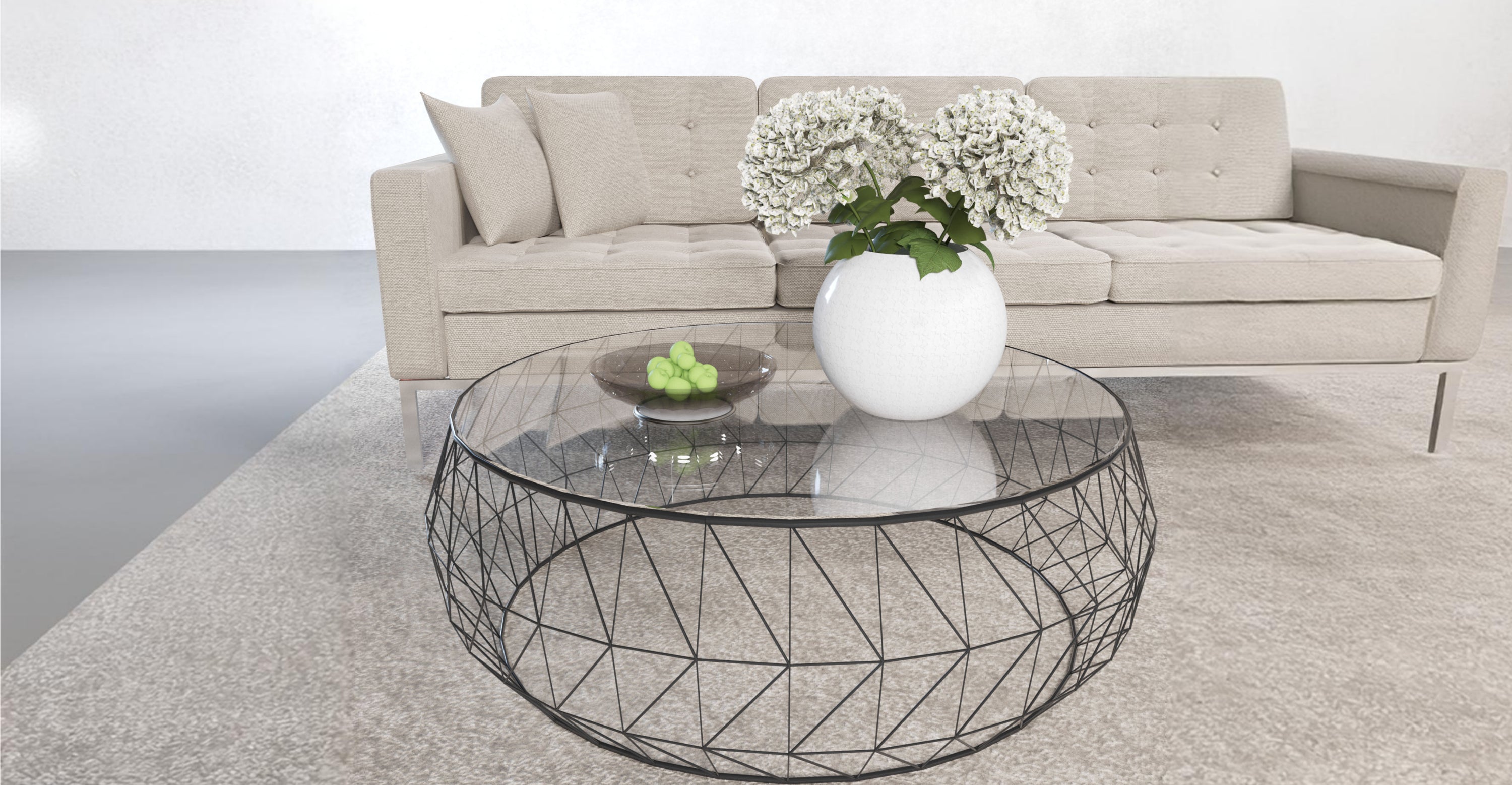 Malibu Modern Round Glass Top Coffee Table With Chrome Base Black