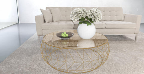 Malibu Modern Round Glass Top Coffee Table With Chrome Base Gold