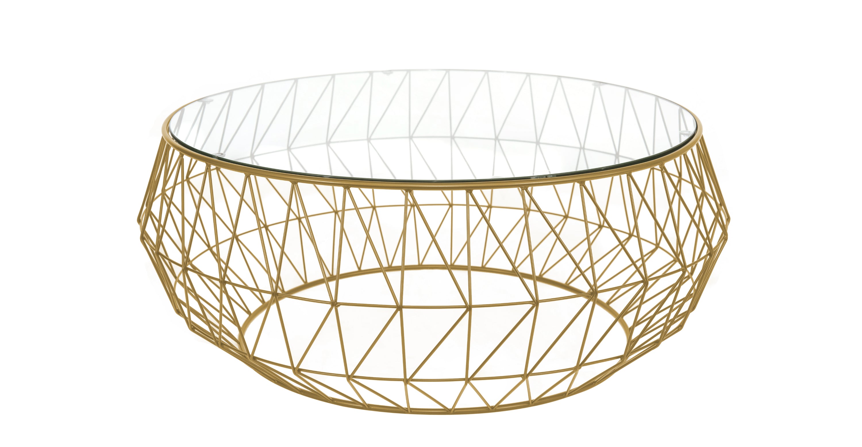 Malibu Modern Round Glass Top Coffee Table With Chrome Base Gold