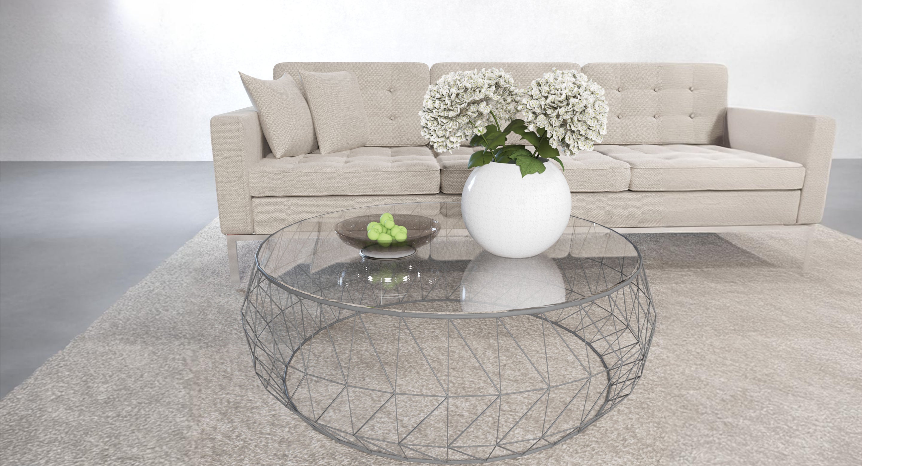 Malibu Modern Round Glass Top Coffee Table With Chrome Base Grey