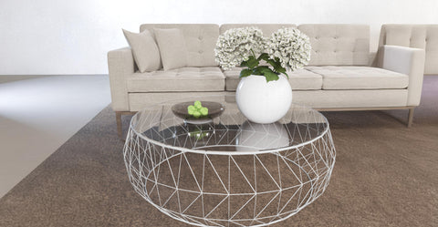 Malibu Modern Round Glass Top Coffee Table With Chrome Base White