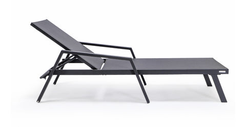 Marlin Aluminum Outdoor Chaise Lounge Chair with Sling Fabric Seat Black / Black / With Arms