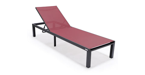 Marlin Patio Chaise Lounge Chair with Armrests in Black Aluminum Frame, Set of 2 Burgundy