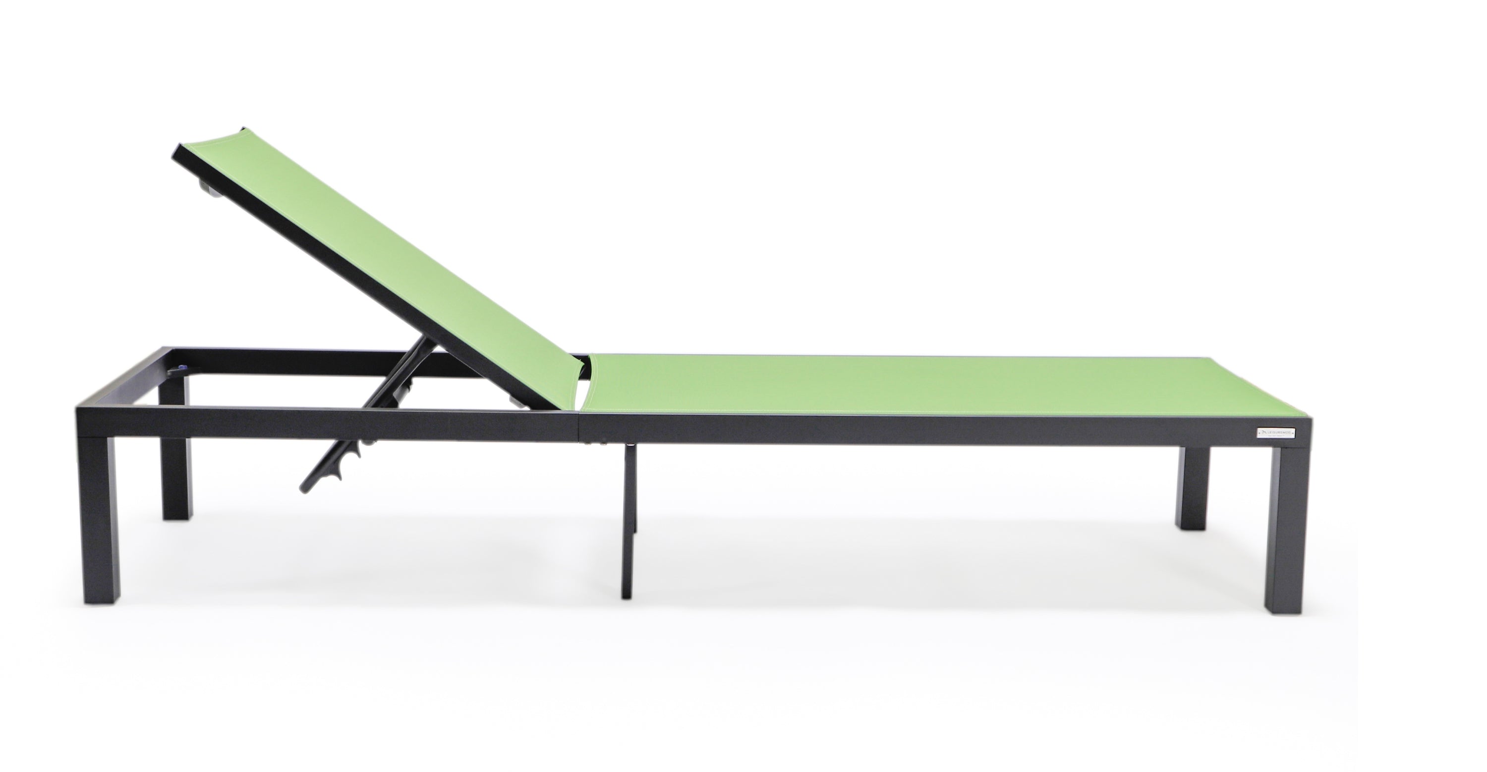 Marlin Patio Chaise Lounge Chair with Armrests in Black Aluminum Frame, Set of 2 Green