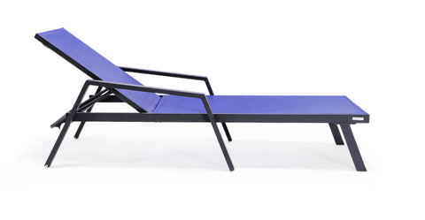 Marlin Patio Chaise Lounge Chair with Armrests in Black Aluminum Frame, Set of 2 Navy Blue