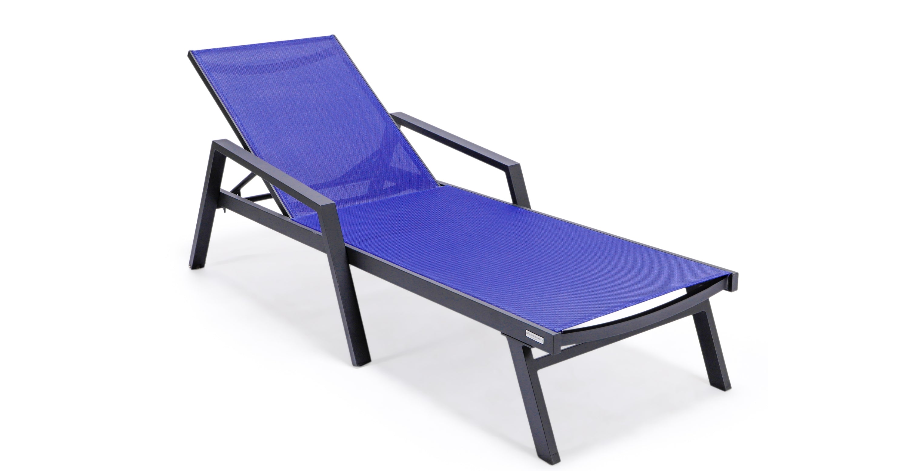 Marlin Patio Chaise Lounge Chair with Armrests in Black Aluminum Frame, Set of 2 Navy Blue