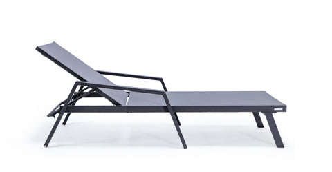 Marlin Aluminum Outdoor Chaise Lounge Chair with a Square Fire Pit Table Black / Black / With Arms