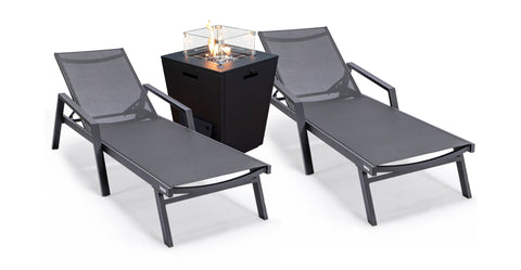 Marlin Aluminum Outdoor Chaise Lounge Chair with a Square Fire Pit Table Black / Black / With Arms