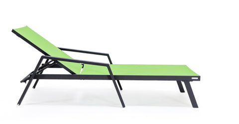 Marlin Aluminum Outdoor Chaise Lounge Chair with a Square Fire Pit Table Green / Black / With Arms