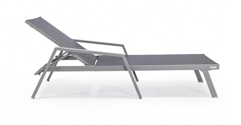 Marlin Aluminum Outdoor Chaise Lounge Chair with Sling Fabric Seat Black / Grey / With Arms