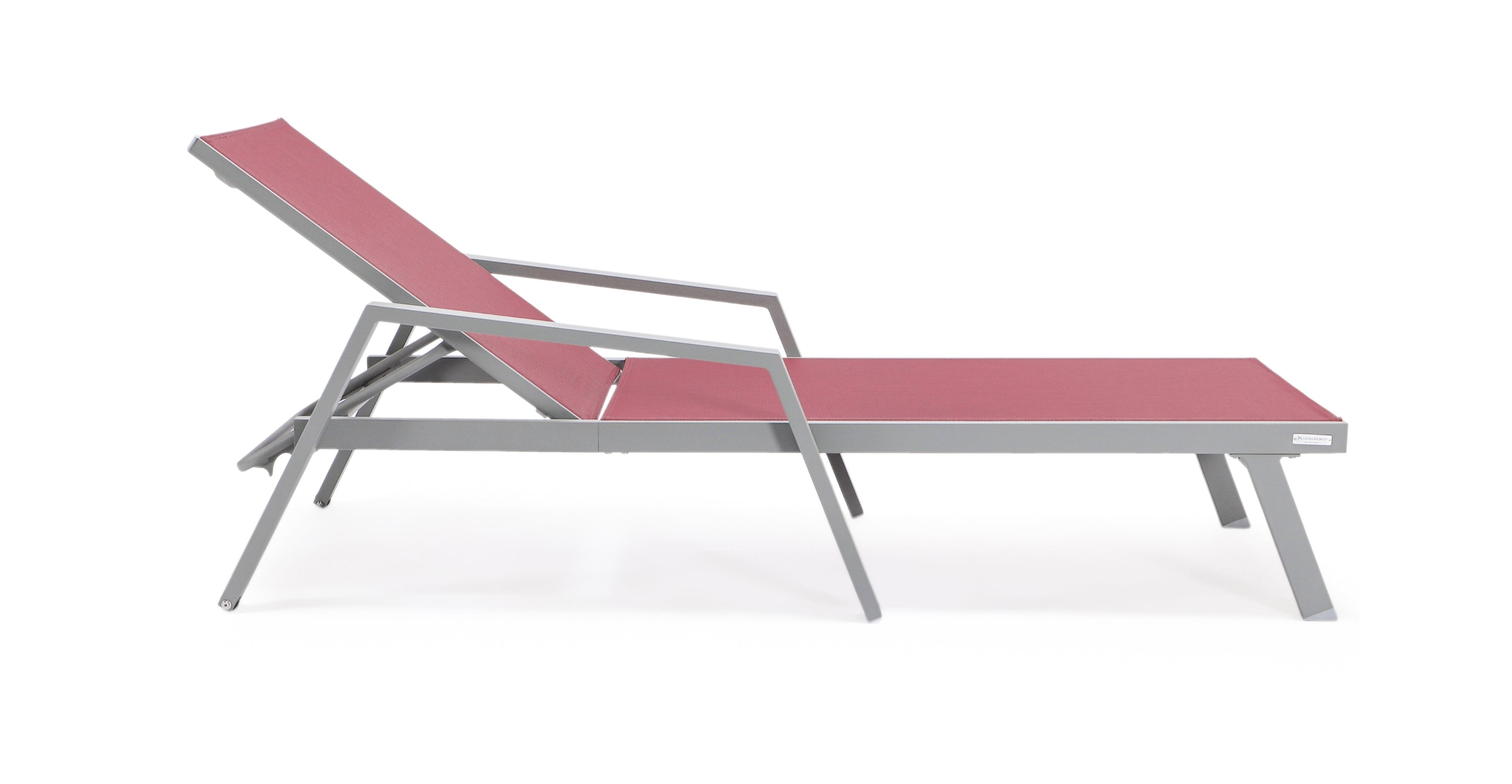 Marlin Aluminum Outdoor Chaise Lounge Chair with Sling Fabric Seat Burgundy / Grey / With Arms