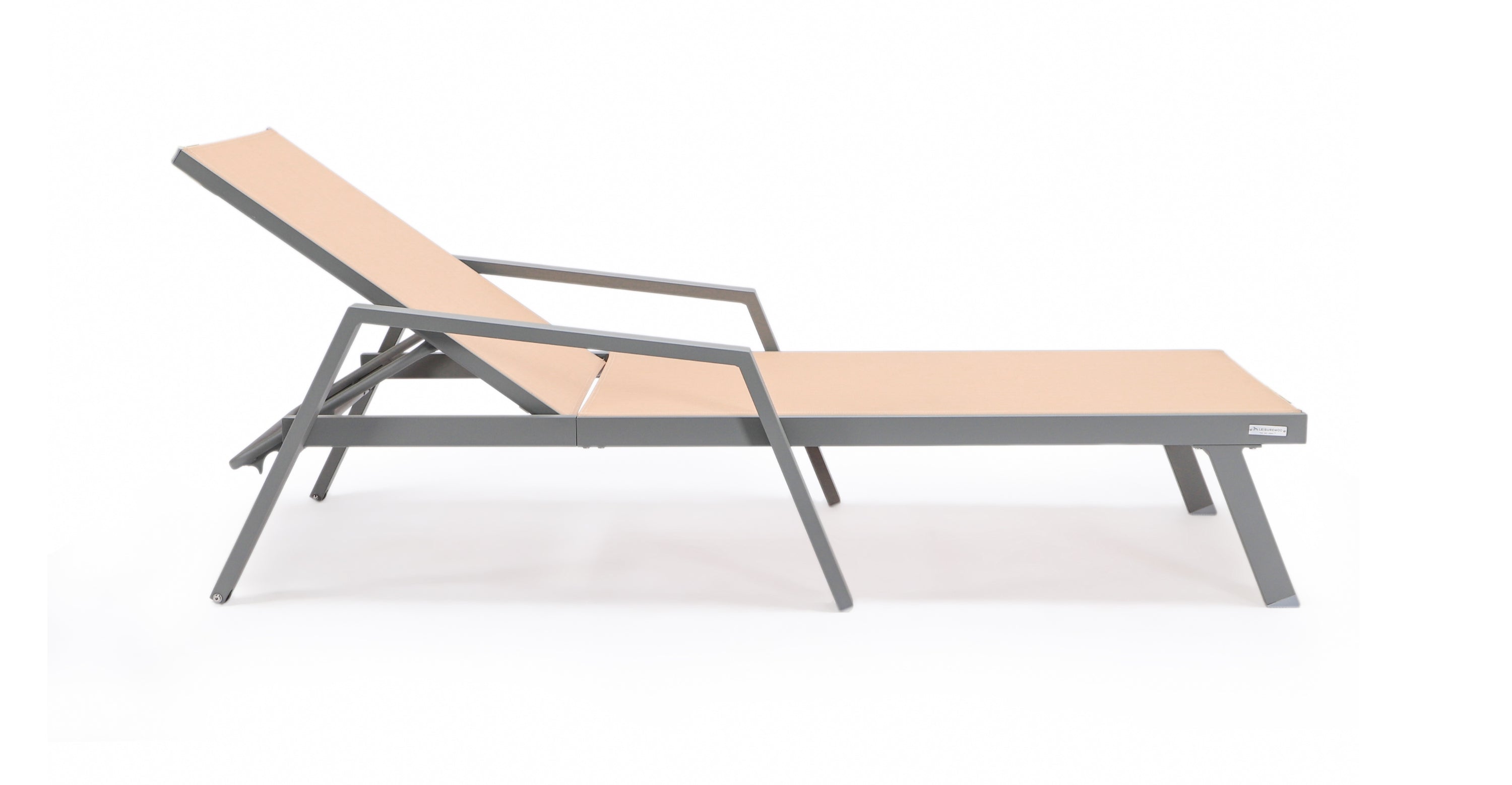 Marlin Aluminum Outdoor Chaise Lounge Chair with Sling Fabric Seat Light Brown / Grey / With Arms