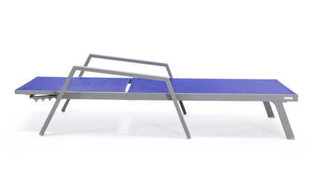 Marlin Aluminum Outdoor Chaise Lounge Chair with Sling Fabric Seat Navy Blue / Grey / With Arms