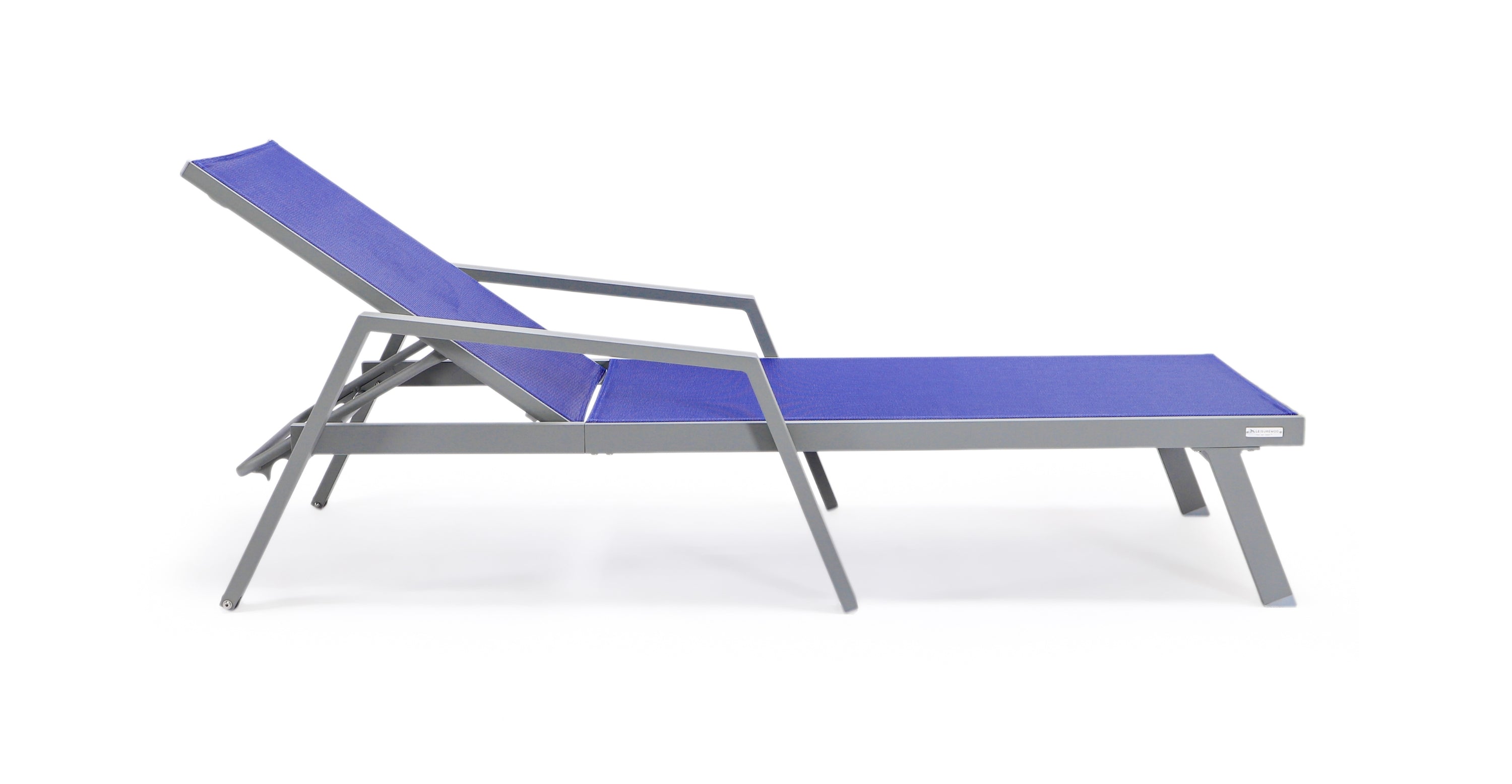 Marlin Aluminum Outdoor Chaise Lounge Chair with Sling Fabric Seat Navy Blue / Grey / With Arms