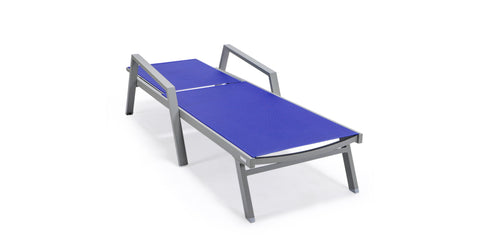 Marlin Aluminum Outdoor Chaise Lounge Chair with Sling Fabric Seat Navy Blue / Grey / With Arms