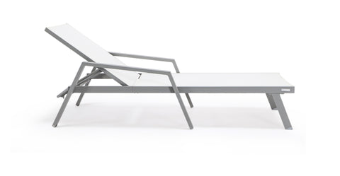 Marlin Aluminum Outdoor Chaise Lounge Chair with Sling Fabric Seat White / Grey / With Arms