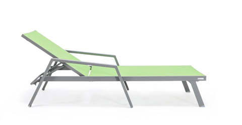 Marlin Aluminum Outdoor Chaise Lounge Chair with a Square Fire Pit Table Green / Grey / With Arms